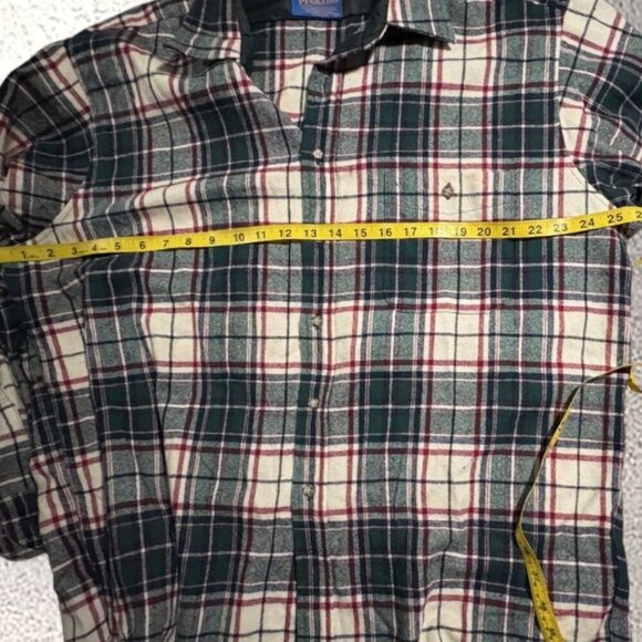 Vintage Pendelton Green/Cream Flannel Shirt with Suede Elbow Patches Size XL - Picture 9 of 13